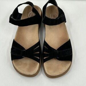 Rockport Black Leather Wedge Sandals Womens 7M Cutout Walking Shoes Adjustable